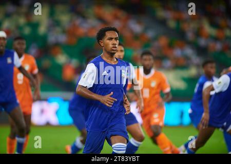 Un giocatore Seychellois durante la partita di qualificazione alla Coppa del mondo contro la Costa d'Avorio Foto Stock