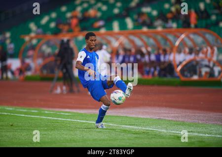 Un giocatore Seychellois durante la partita di qualificazione alla Coppa del mondo contro la Costa d'Avorio Foto Stock