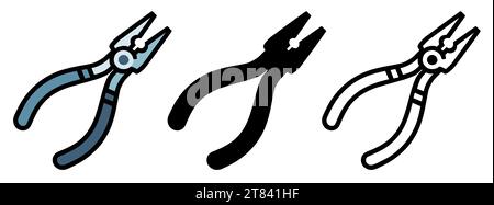 Set di icone pinze. Immagine delle pinze in vari stili. Icona strumento professionale. Illustrazione vettoriale Illustrazione Vettoriale