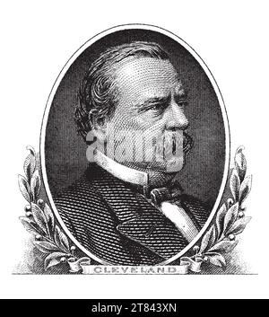 Illustrazione vettoriale in stile vintage di Grover Cleveland, il ventiduesimo e ventiquattresimo presidente degli Stati Uniti Foto Stock