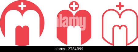 Logo M e medico. Croce rossa. - Vector Illustrazione Vettoriale