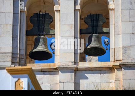 Primo piano sul campanile di Estremoz MunMunicipality convento de los congregados, camara Municipal de Estremoz, Estremoz, Alentejo, Portogallo, Foto Stock