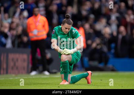 Rachael Laws of Liverpool gestures durante il Barclays fa Women's Super League match tra Chelsea e Liverpool allo Stamford Bridge di Londra sabato 18 novembre 2023. (Foto: Federico Guerra Maranesi | mi News) crediti: MI News & Sport /Alamy Live News Foto Stock