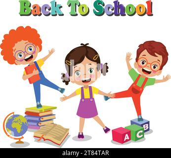 ritorno a scuola studenti carini e felici sono in classe Illustrazione Vettoriale