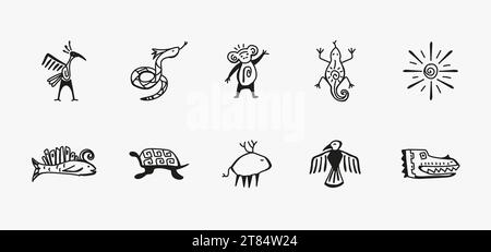 Disegni delle grotte tribali africane. Tribale dei nativi americani disegnato a mano Illustrazione Vettoriale