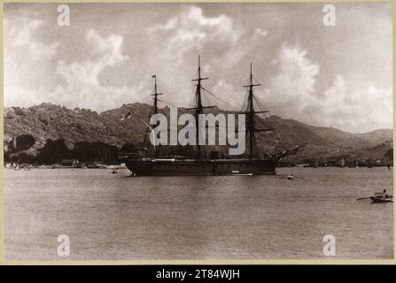 Johann Baptist Obernetter S. M. Corvette 'Stosch' nel porto .. Stampa leggera, su un box sotterraneo 1890 , 1890 Foto Stock