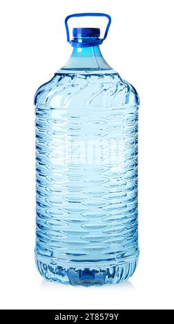 flacone grande in plastica trasparente, percorso di ritaglio, contenitore monouso isolato su sfondo bianco Foto Stock