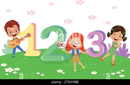 i bambini carini imparano i numeri insieme ai numeri Illustrazione Vettoriale