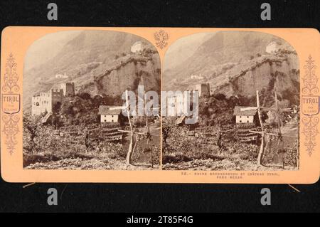 Pierre Eleonor Ernest Lamy ruin Brunnenburg e il Castello Tirolo nella Valle Etschtal vicino a Merano, alto Adige. Carta albumina, sulla scatola/formato stereo 1869 , 1869 Foto Stock