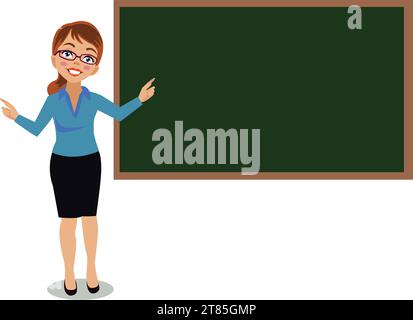 simpatico insegnante che insegna di fronte al tabellone delle lezioni in aula Illustrazione Vettoriale