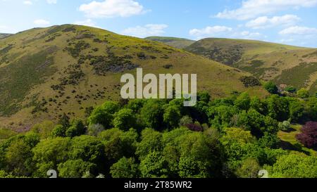Aerial view of the Long Mynd in western Shropshire, England, UK Foto Stock