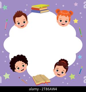 Bambini divertenti che posano con una cornice vuota Illustrazione Vettoriale