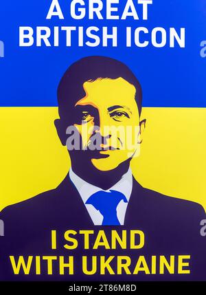 Volodymyr Zelenskyy poster per l'Ucraina Foto Stock