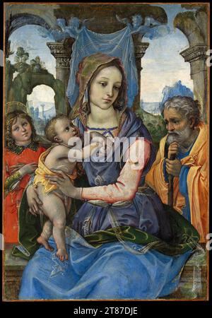 Sacra famiglia con Angelo, Raffaellino del Garbo (noto anche come Raffaelle de' Capponi e Raffaelle de' Carli). ca. 1490. Foto Stock