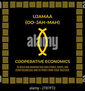 I sette principi di Kwanzaa segno. Quarto giorno di Kwanzaa Economia cooperativa o Ujamaa. Vacanze afroamericane. Modello vettoriale per la tipografia Illustrazione Vettoriale