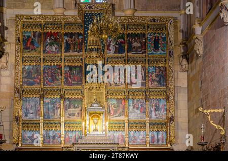 LEON, SPAGNA - 8 MARZO 2014: Interno dell'antica basilica romanica di San Isidro a Leon, Castiglia e Leon, Spagna Foto Stock