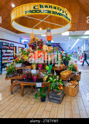 Utica, New York - 6 novembre 2023: Ritratto della sezione prodotti del mercato della città natale di Chanatry all'ingresso. Foto Stock