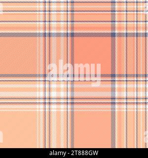 Controlla la texture del tessuto di sfondo in tessuto tartan con un motivo a quadri vettoriale senza cuciture nei colori arancione e rosso. Illustrazione Vettoriale