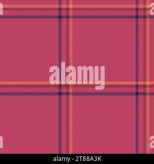 Texture di sfondo tartan con motivo a quadri in tessuto con motivo vettoriale senza cuciture nei colori rosso e scuro. Illustrazione Vettoriale