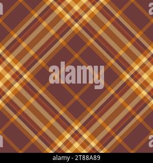 Motivo a quadri in tessuto tartan con motivo vettoriale di texture senza cuciture nei colori rosso e arancione. Illustrazione Vettoriale
