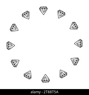 Telaio vettoriale rotondo in pietre preziose in stile doodle. Illustrazione Vettoriale
