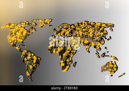 Circa delineato mappa del mondo con il riempimento dei fiori Foto Stock