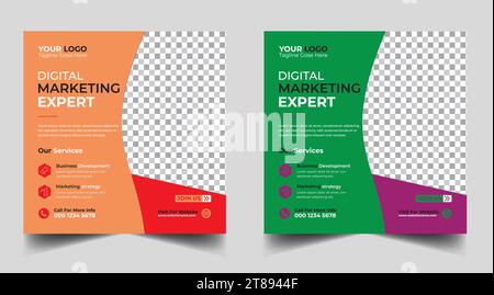 Modello di progettazione banner marketing digitale. Modello di post sui social media per il marketing aziendale digitale. Modello per la progettazione di banner per social media. POS. Social media Illustrazione Vettoriale