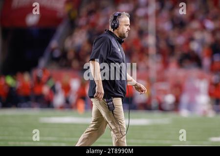 Madison, WISCONSIN, USA. 18 novembre 2023. Il capo-allenatore dei Nebraska Cornhuskers Matt Rhule durante la partita di football NCAA tra i Nebraska Cornhuskers e i Wisconsin Badgers al Camp Randall Stadium di Madison, WISCONSIN. Darren Lee/CSM (immagine di credito: © Darren Lee/Cal Sport Media). Credito: csm/Alamy Live News Foto Stock