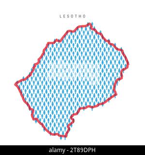 Mappa della popolazione del Lesotho. Personaggi a bastone, la mappa dei Lesotho con il confine translucido rosso in grassetto. Modello di icone di uomini e donne. Malato vettore isolato Illustrazione Vettoriale