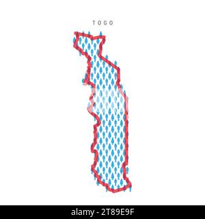 Mappa della popolazione del Togo. Figure a bastone, mappa del popolo della Repubblica del Togo con il confine di paese traslucido in rosso. Modello di icone di uomini e donne. Veicolo isolato Illustrazione Vettoriale