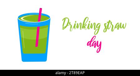 Cannucce da cocktail per il compleanno. Evento del 3 gennaio. Concetto di vacanza. Bicchiere con una bevanda e una cannuccia. Progettare poster o invito per banner orizzontali. Decorazione decorativa celebrativa.illustrazione vettoriale. Illustrazione Vettoriale