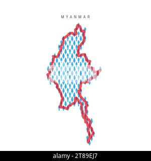 Mappa della popolazione del Myanmar. Figure a forma di bastone, la mappa delle persone birmane con il confine translucido rosso in grassetto. Modello di icone di uomini e donne. Illus vettoriale isolato Illustrazione Vettoriale