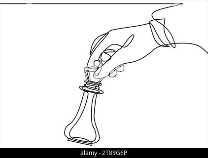 Infografica sulla figura degli scacchi con la mano. Concetto di strategia aziendale.linea-linea continua Illustrazione Vettoriale