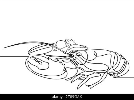 Disegno a linee continuo. Aragosta grigliata. Illustrazione vettoriale Illustrazione Vettoriale