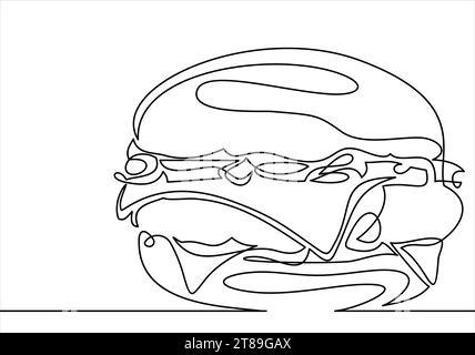 Disegno a linee continuo. Fast food Big Hamburger. Illustrazione vettoriale Illustrazione Vettoriale