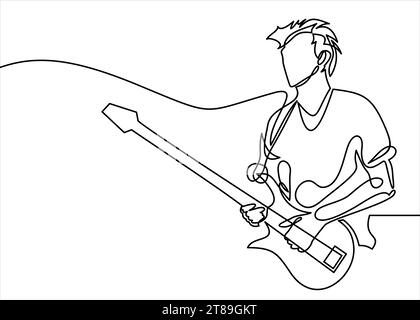 disegno continuo di un uomo che suona chitarra musicista illustrazione vettoriale. Illustrazione Vettoriale