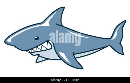 Squalo, illustrazione dei cartoni animati a colori su sfondo bianco, vettoriale Illustrazione Vettoriale