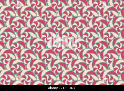 Motivo natalizio a spirale senza cuciture. Tratti di pennello BLOB, immagini dei simboli caramelle. Disegnato a mano, disegnato a forma di cartone animato, pennellate a pennello a inchiostro Illustrazione Vettoriale