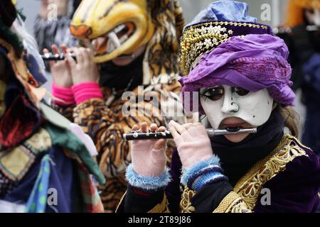 Svizzera, Basilea, dogane, carnevale, città di Basilea, Baselstadt, cantone di Basilea, cortege, larve, maschere, personalizzato Foto Stock