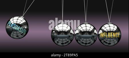 La persuasione porta all'influenza. Relazione causa-effetto tra loro.,illustrazione 3d. Foto Stock