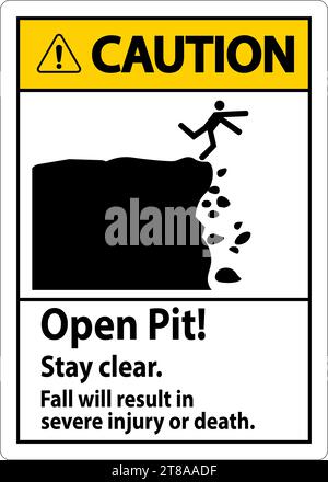 Cartello di attenzione: La caduta di un pozzo aperto può causare lesioni gravi o mortali Illustrazione Vettoriale