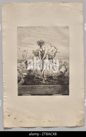 Francois-Nicolas Chifflart fu un membro importante della rinascita dell'incisione nella Francia del XIX secolo. Questa stampa, dalla sua serie del 1865 Improvisations on Copper, rivela la libertà e la sperimentazione che Chifflart ha trovato in questo mezzo. Disegnò direttamente su lastre di rame preparate, disegnando come avrebbe fatto su un foglio di carta, per creare sia studi aneddotici che composizioni finite fantasiose. Eseguite su scala intima, le stampe incoraggiavano un aspetto attento e una contemplazione privata. Improvisations sur cuivre: I raccolti, 1865. Nicolas-Francois Chifflart (francese, 1825–1901), stampato da Auguste Foto Stock