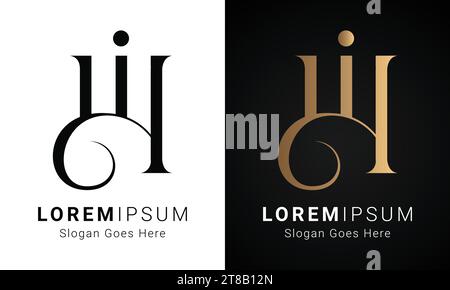 Design con logo Luxury Initial HI o IH monogramma Text Letter Illustrazione Vettoriale