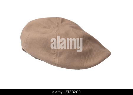 Tappo ascot marrone chiaro isolato su sfondo bianco. Foto Stock