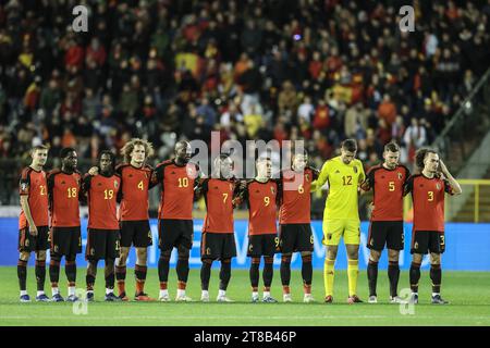 Bruxelles, Belgio. 19 novembre 2023. I giocatori belgi raffigurati all'inizio di una partita tra la nazionale belga di calcio Red Devils e l'Azerbaigian, a Bruxelles, domenica 19 novembre 2023, partita 8/8 nel gruppo F delle qualifiche per i Campionati europei di calcio 2024. BELGA PHOTO BRUNO FAHY Credit: Belga News Agency/Alamy Live News Foto Stock