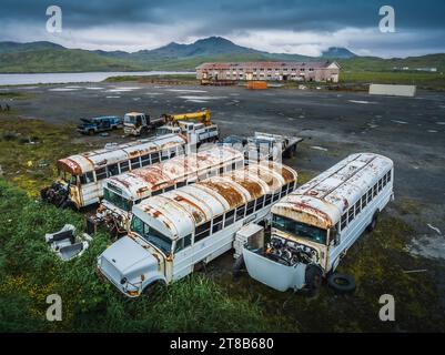 Strutture abbandonate di Adak, Alaska Foto Stock