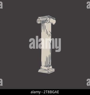 Disegno astratto vettoriale disegnato a mano, grafica, linea statua greca antica, linea disegno moderno. Colonna classica antica in stile bohémien alla moda Illustrazione Vettoriale