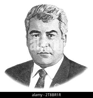 Presidente Saparmurat Niazov (1940 - 2006) ritratto dal Turkmenistan 10 000 Manat 2005 banconote Foto Stock