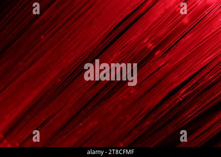 Trefoli in fibra ottica che trasmettono luce rossa, vista macro Foto Stock