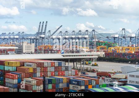 SHENZHEN, CINA - maggio 29 2022: Zona di libero scambio del porto di Yantian, città di Shenzhen, provincia del Guangdong, Cina Foto Stock
